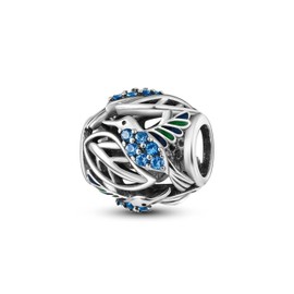 Hummingbird Round Charm For Bracelet, Sterling Silver, Animal Charm, Pet Charm, Sterling Silver, No Gemstone