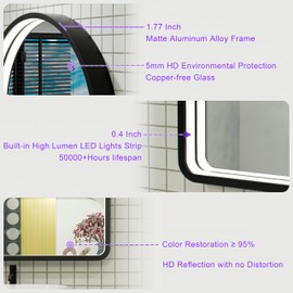 JSneijder 20x30 Inch Arched LED Bathroom Mirror with Lights, Adjustable 3000K/4500K/6000K, Wall Mounted Black Frame Lighted Bathroom Vanity Mirror, Anti-Fog, Dimmable, Memory Function