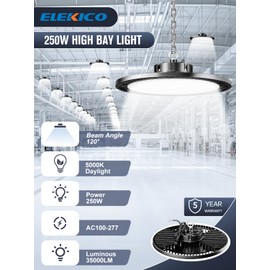ELEKICO High Bay Led Shop Light, Upgrade Super Bright 2 Pack 250w UFO Led High Bay Light, 35000lm 5000k Commercial Lighting Garage Lights for Factory Workshop Warehouse Garage Barn