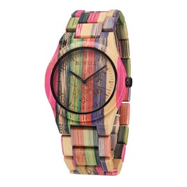 Wooden Watch Handmade Natural Colorful Bamboo Wooden Watch Analog Quartz Wrist Watch Rose red