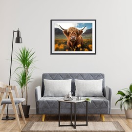 MOGTAA Cow Diamond Painting Kits for Adults, Flowers Diamond Art Kits for Beginners, DIY 5D Diamond Dots Kits Landscape Gem Craft for Home Art Decor 12x16 inch