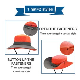 PIGBENGO Women Sun Hat UV Protection Bucket Wide Brim Summer Beach Boonie Hat Quick Dry Outdoor Fishing Cap (A-Orange)
