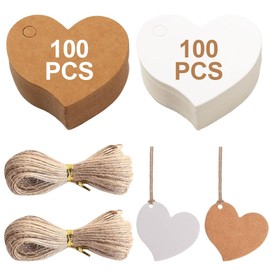 Herz Geschenkanhänger, 200 Stück Kraftpapier Geschenkanhänger Etiketten mit Schnur, Kraftpapier Anhänger Etiketten, Herz Deko für Hochzeit, Geburtstag Valentinstag