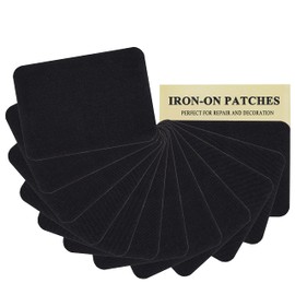 12 Pieces Premium Quality Fabric Iron-on Patches, Strong Glue, 100% Cotton Black Repair Decorating Kit, Size 3" x 4-1/4" (7.5 cm x 10.5 cm)
