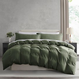 Nestl Olive Green Duvet Cover Queen Size - Soft Prewashed Queen Duvet Cover Set, 3 Piece, with Zipper Closure, 1 Duvet Cover 90x90 inches and 2 Pillow Shams - No Comforter