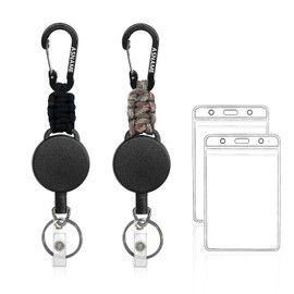 ASNAME 2 Pcs Retractable Keychain, Id Card Holder Retractable Badge Holder with Badge Reel, Carabiner Keyring Clip Key Ring with 24" Steel Cord (Black&Camouflage Pattern)