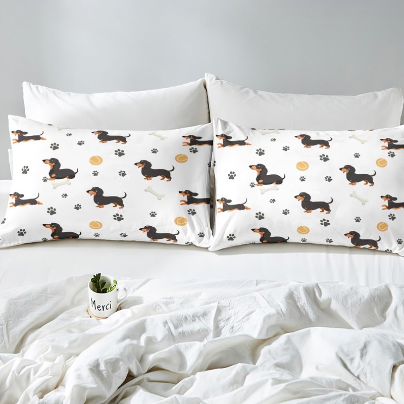 Castle Fairy Cute Dachshund Dog Fitted Sheet King Size,Ball Bones
