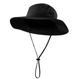 Decentron Outdoor UPF50+ Mesh Sun Hat Wide Brim Fishing Hat with Neck Flap (Black)