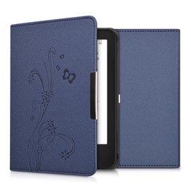 kwmobile Elegant synthetic leather case for the Tolino Shine 2 HD Design tendril butterfly in dark blue