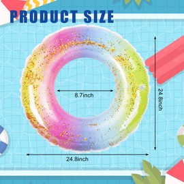 Whaline 4Pcs Inflatable Pool Floats Toys Swim Tubes Rings Glitter Rainbow Pool Tube for Teen Boys Girls Outdoor Summer Swimming Pool Beach Party Favors Supplies