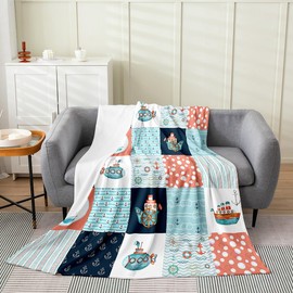 Feelyou Sailboat Flannel Fleece Throw Blanket Baby 30"x40" Kids Anchor Decor Plush Blanket for Boys Girls Teens Marine Theme Fuzzy Blanket Submarine Print All Season Bed Blanket Sea Adventure