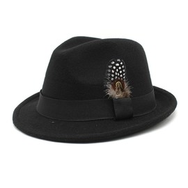 Women Formal Event Feather Wide Brim Felt Jazz Hat Casual Bowler Hat for Men Retro Fedora Hat Versatile Stylish Party Hat(UK, Alpha, One Size, M, Black)