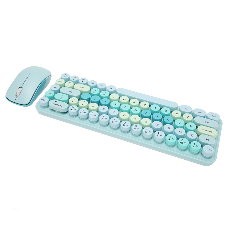 Keyboard Mouse Combo 2.4GHz Wireless Cute Retro 68 Round Keycaps