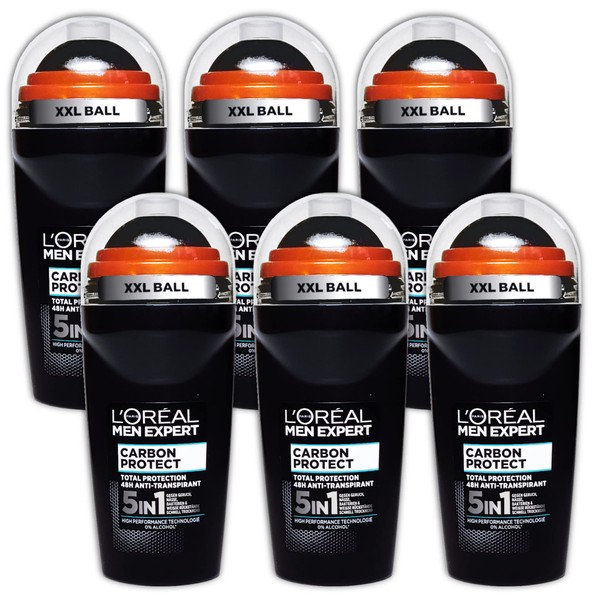 Men Expert Carbon Protect Antiperspirant Roll-On Deodorant 6 x 50 ml Pack of 6
