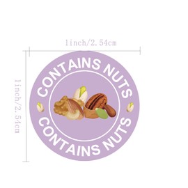 500 Pcs Contains Nuts Stickers 1 inch Nut Allergen Allergy Warning Stickers Tree Nuts Allergen Round Allergies Food Rotation Labels Allergic to Nuts for Food Packing Retail and Restaurants (Purple)