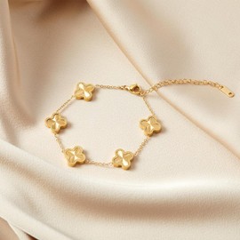 SQHYBAG 18K Gold Plated Lucky Bracelet Adjustable Clover Lucky Bracelet Link Bracelets Jewelry Gifts for Women Teen Girls (Gold)