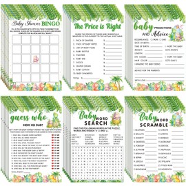 Jetec 302 Pcs Cute Dinosaur Theme Baby Shower Games, 6 Games, 50 Sheets Each, Baby Shower Bingo, Baby Word Scramble, Baby Word Search, Baby Predictions and Advice, The Price is Right, Guess Who
