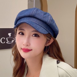 AWOCAN Women Newsboy Hats 8 Panel Vintage Denim Hat Visor for Men Baret Baker Boy Cap Cabbie Hat, darkblue