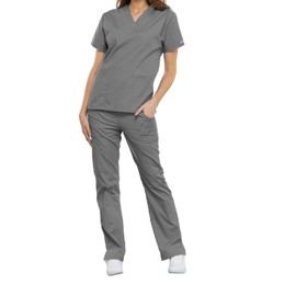 Cherokee Women - Woman Scrub Top Plus size Originals - Medical Clothing - With Pockets - V-Neck - WWE4700 - Grey - 2XL