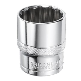 sourcing map 12-Point Socket 1/2" Drive 27mm Deep 45# Steel Metric Shallow Drive Sockets Polishing Chromed Square Sockets Mechanic Hand Tool for Car Repair Mechanical Maintenance Home Use