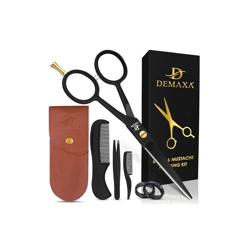 DEMAXA - 5" Professional Mustache Scissors Beard Scissors for Men