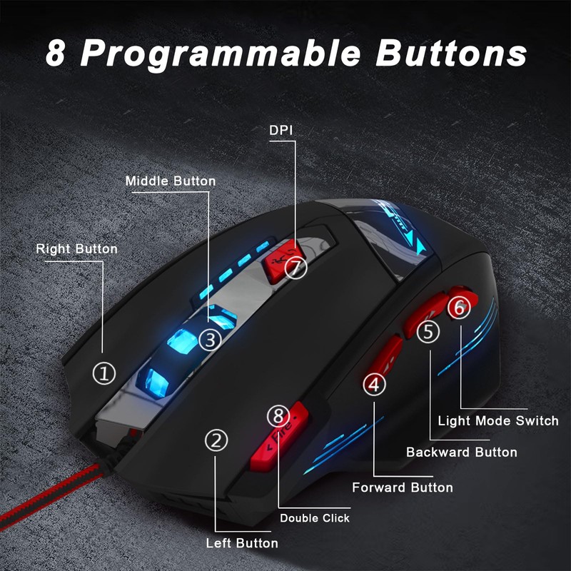 XuanGui T90 Gaming Mouse with Side Buttons, Optical Wired Gaming