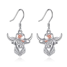 ONEFINITY Cow Earrings 925 Sterling Silver Highland Cow Earrings Scottish Highland Cow Cow Jewellery Gift For Women, Silver, No Gemstone