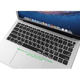 XSKN Hebrew/English Language Keyboard Silicone Cover Skin Compatible MacBook Air 13" 13.3-inch (A1932, 2018 Release) with Touch ID Retina Display - Black, US Layout