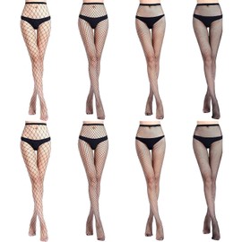 Bafiwu High Waist Fishnet Tights, Black Stockings, Cross Mesh Pantyhose, 8-Pack