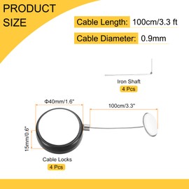 MECCANIXITY 3.3ft Retractable Cable Lock with Round Patch Remote Control Security Lock with Adjustable Cord Tether Anti Theft for Laptop, TV, 150 G, Black, 4 Pack