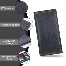 AdiStylinno Men's Long Wallet, Minimalist Bifold Leather Slim Wallet, Credit Card Holder, Large Wallet with ID Window, Multiple Card Slots and Cash Slot, black, Classic