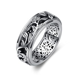 YAFEINI Fidget Ring Sterling Silver Anxiety Ring Filigree Leaves Spinner Ring Relieving Stress Band Ring Birthday Jewelry Gifts for Women
