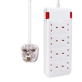 ExtraStar 8 Way Extension Lead 13A Fused Power Strips UK Plug with Indicator Light (5M, White)