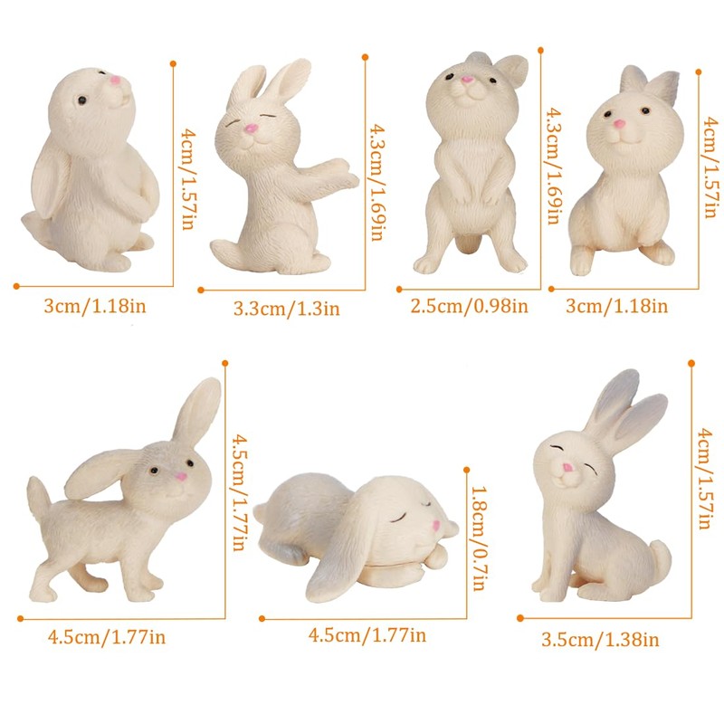 Zaloife Easter Bunny Figures, Pack of 7, Mini Rabbit Figures,