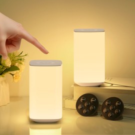 Bonsery LED Bedside Lamp Set of 2 with Remote Control, 3000 mAh Bedside Lamp Touch Dimmable with Warm White/Natural White/White Light & 3 RGB Modes, Night Lamp with Timer for Children's Room, Living