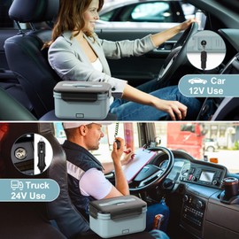 Vingud Electric Lunch Box Food Heater 100W, 4 in 1 Heating Lunch Box for Car/Truck/Man, Heated Lunch Boxes for Adults with 1.8L Stainless Steel Container, 12V 24V 110V 220V, Light Blue + Gray