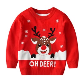 Sanqidu Toddler Christmas Sweater Baby Boys Girls Knitted Ugly Pullover Tops Xmas Holiday Long Sleeve Clothes (Oh Deer, 3-4 Years)
