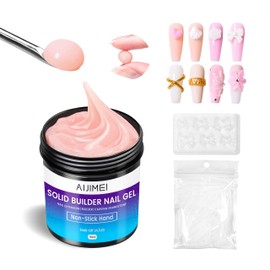 AIJIMEI Solid Builder Gel for Nails Set Solid Gel Builder Nail Thickening Solution Nail Extension Gel Non-Stick Hand Builder Gel with Nail Dual Form for Home Use(Nude, 150ml/5Fl.oz)