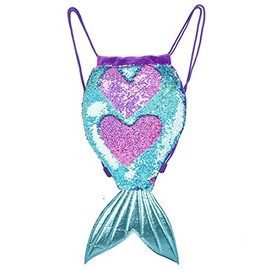 Xlabor Mermaid Tail Sequins Backpack Drawstring Magic Reversible Sequins Backpack Fashion Glitter Drawstring Dance Bag for Children Girls, blue, Shiny, fashionable