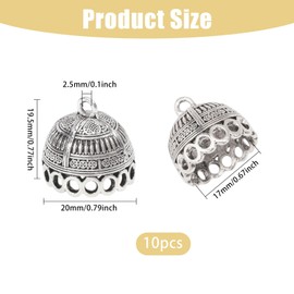 CHGCRAFT 10pcs Column Metal Cord Ends Charms Tibetan Style Glue on Tassel Charm Bails with Loop End Charms for Jewelry Makings DIY Crafts 19.5x20mm, Antique Silver