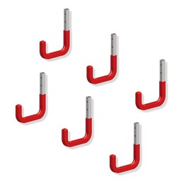 Gedotec Wall Hooks Garage All-Purpose Hooks Rubber Hooks Red Galvanised Steel Universal Hooks with Rubber Coating Red Depth 115 x Height 140 mm Metal Hooks Load Capacity 30 kg Pack of 6 Mounting Hooks