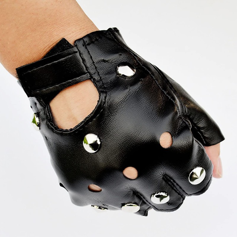ONE LIMITATION TG010 Fingerless Leather Gloves Cycling Bike Studded Rock