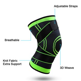 Knee Supports 2 Pack Knee Brace with Adjustable Strap Compression Knee Sleeves for Running Joint Pain Arthritis Meniscus Tear Cartilage Damage Tendonitis Quick Recovery Unisex (Green, M)