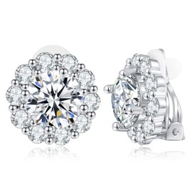 FAMARINE Silver Clip on Earrings CZ Cute Round Clip Earrings Non-pierced Earrings Wedding Clip on Earrings