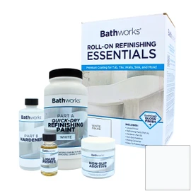 Bathworks Quick-Dry Essentials Roll-On Refinishing Kit – 22 fl oz White – High-Gloss Resin Coating with Non-Slip Additive – 12-Hour Dry Time – For Bathtubs, Tile, Sinks & Showers – Coating Materials Only