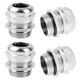 4 Pcs NPT 3/4" Nickel-Plated Copper Waterproof Cable Gland, IP68 Waterproof Cable Gland Adjustable 13-18mm Cable Connectors