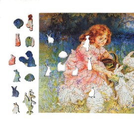 Wooden Jigsaw Puzzle for Adults - Uniquely Shaped Pieces - Made in The USA by FoxSmartBox - 260 Pieces - Feeding The Rabbits