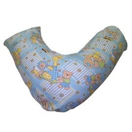 RAYYAN LINEN Printed V Shaped Pillowcase for Back and Neck Support, Orthopedic, Maternity, Relaxing, Feeding (Teddy Bear Giraffes Blue Yellow)