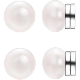 Airokiy Magnetic Pearl Earrings for Women 6mm and 8mm Freshwater Pearl Clip On White Magnet Fake Earrings Set for Non Pierced Ears