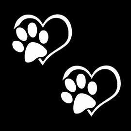 Dog Paw Print with Heart Decal Vinyl Sticker Funny Sticker for Car Truck Window Bumper 2Packs